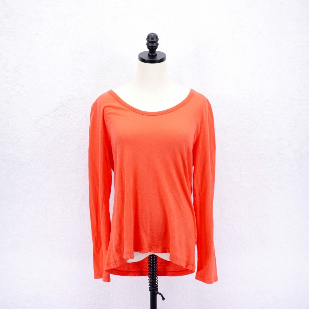 J. Crew Vintage Cotton Large Orange Scoop Neck Long Sleeve T-Shirt‎ Top